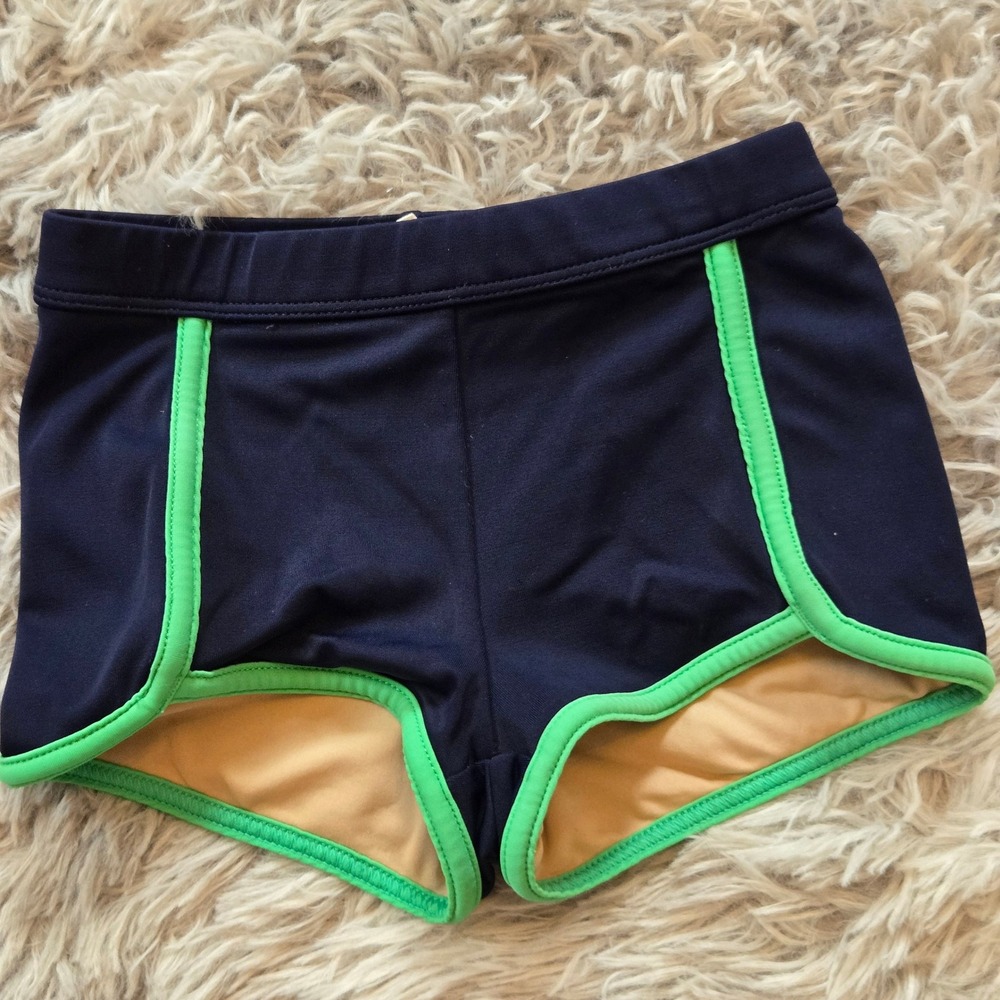 Crewcuts Girls Navy Blue Neon Green Trim Swim Bottoms Shorts Size 4/5